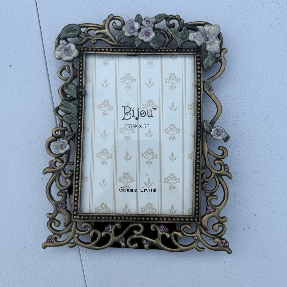 Brand New Bijou Enamel Crystal Floral Frame Heavy Beautiful‎ 3.5x5